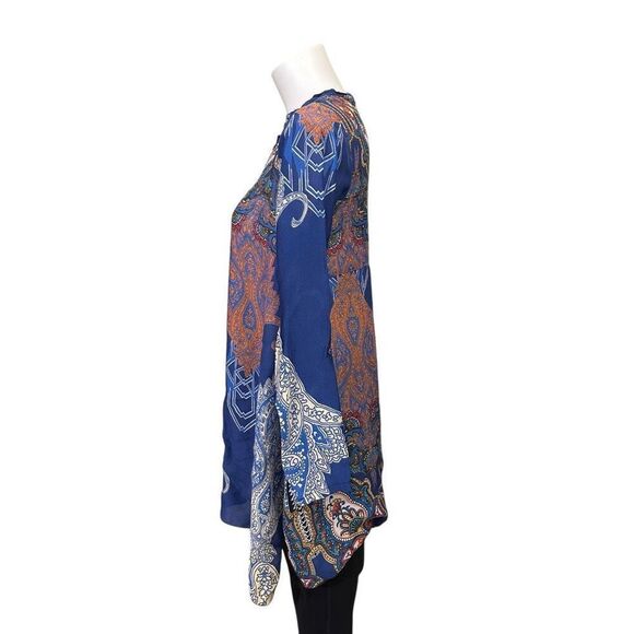 Johnny Was Biza Handkerchief Blue‎ Paisley Buttondown Blouse Tunic Boho Size XS - Picture 4 of 8